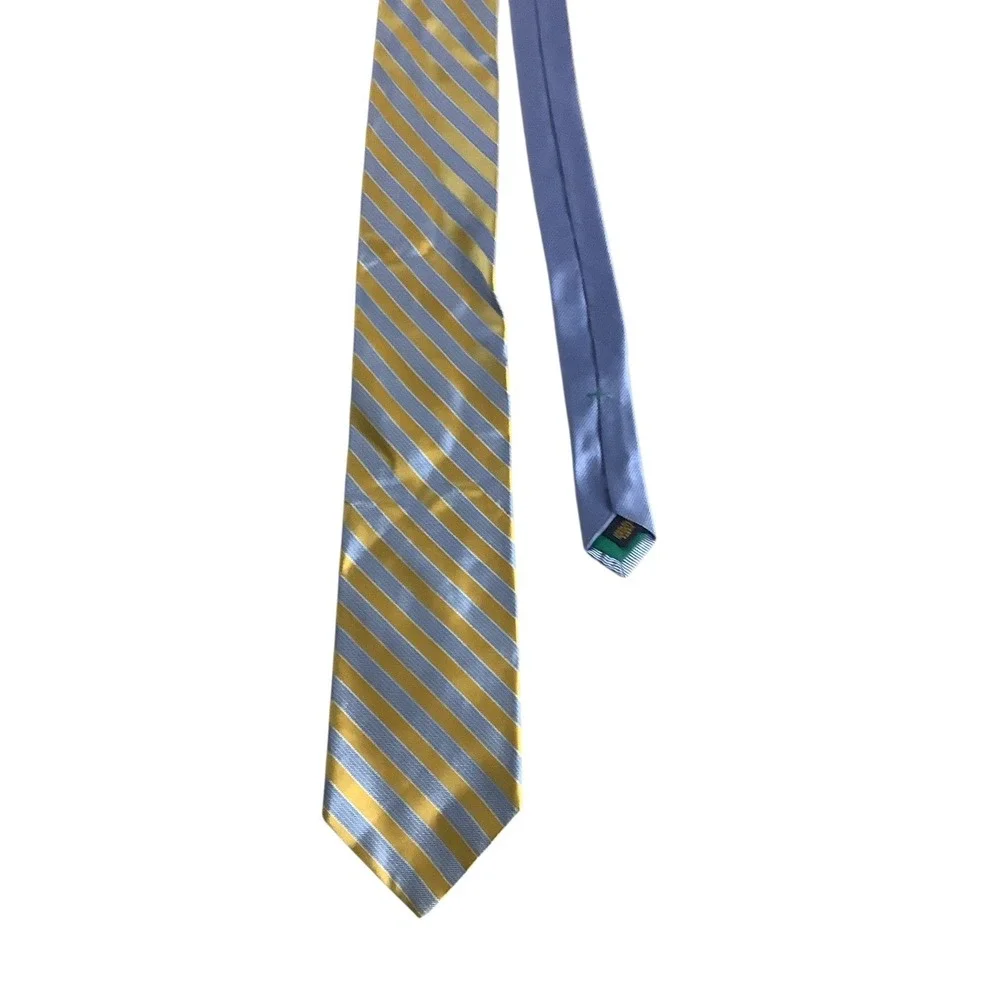 Tommy Hilfiger Men Tie 100% Silk‎ Blue Gold Striped Classic Necktie USA Formal